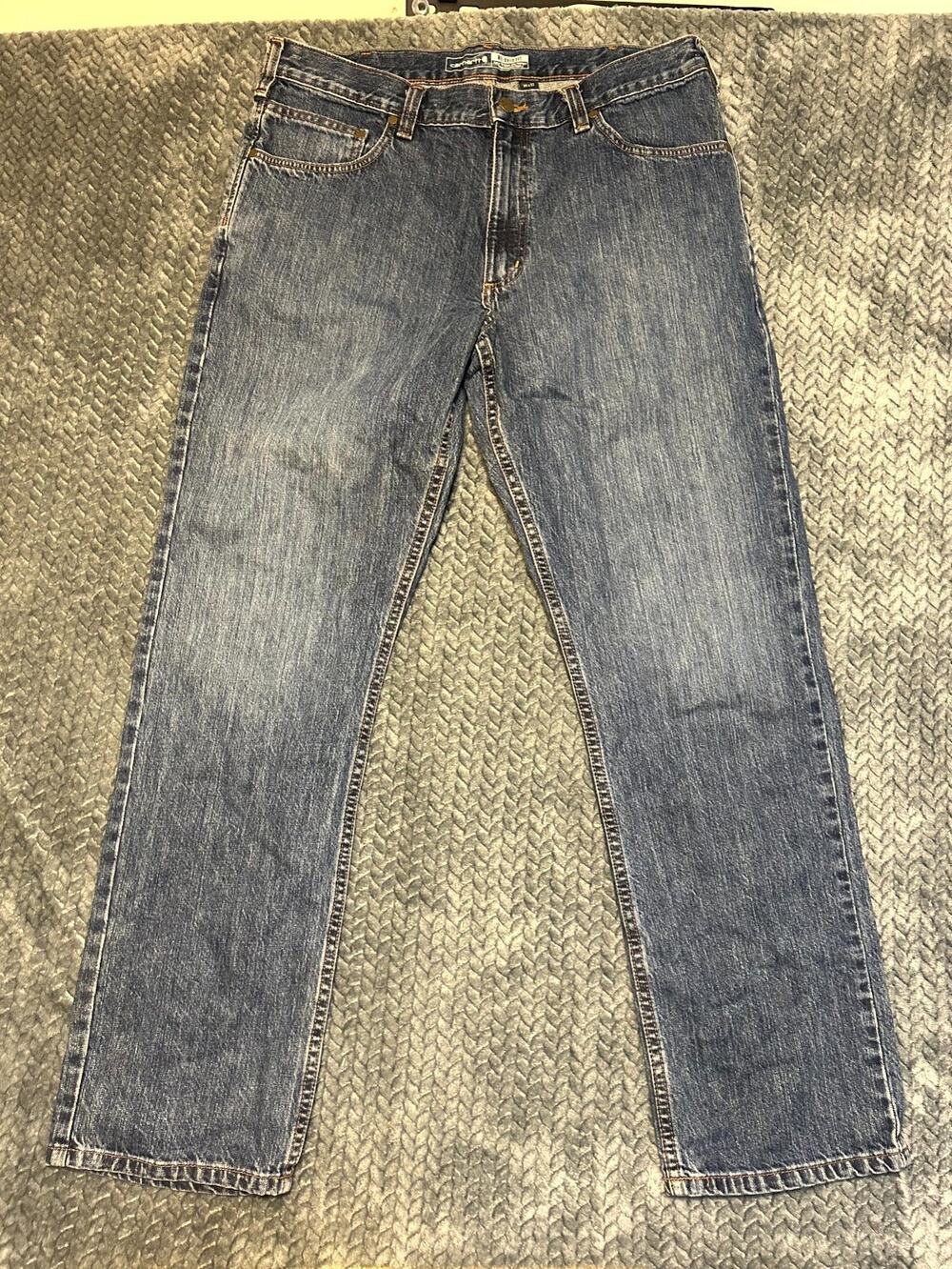 Carhartt Relaxed Straight Leg Jeans Mens 36x32 Blue Denim Cotton Workwear Rugged